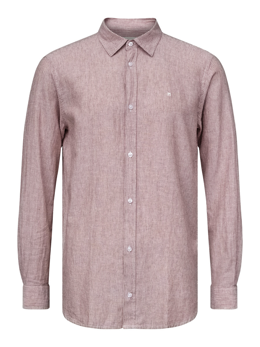 Anton Skjorte Langærmet – Mid Brown stribet